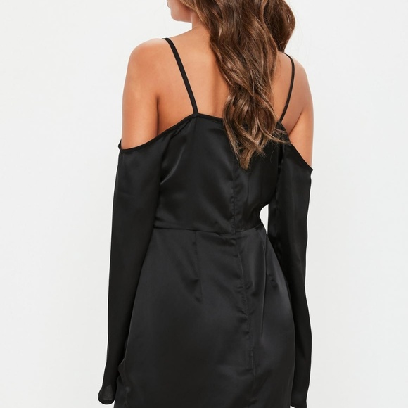NWT Missguided Satin Cold Shoulder Mini Dress - Picture 4 of 7